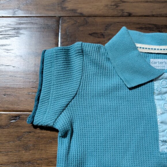 Carter's waffle polo shirt turquoise size 3 months - Picture 4 of 8